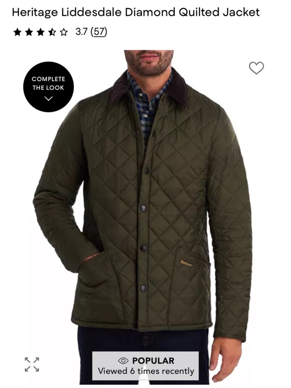 Barbour Quilted Jacket in Olive Exterior - Men’s